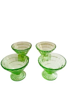 Anchor Hocking Green Depression Uranium Glass Sherbet Cup Green Dessert Set of 4